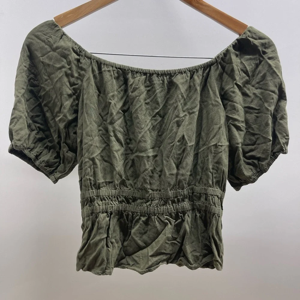 Abercrombie & Fitch‎ Forest Green Off-Shoulder Blouse Y2K